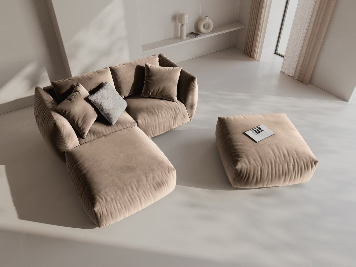 Sofa modułowa aksamitna CHRIS - element narożny jasnobrązowy
