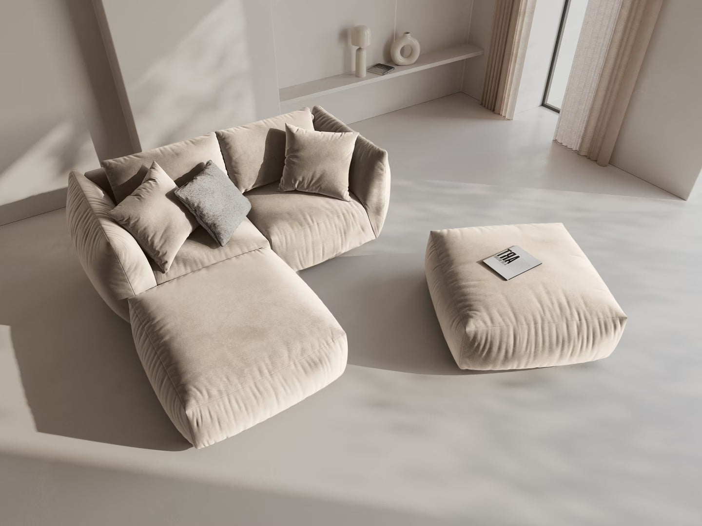Sofa modułowa aksamitna CHRIS - element narożny ecru