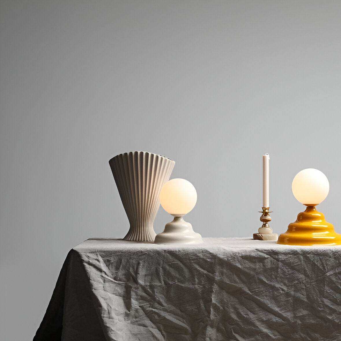 Table lamp with a glass lampshade cream wave