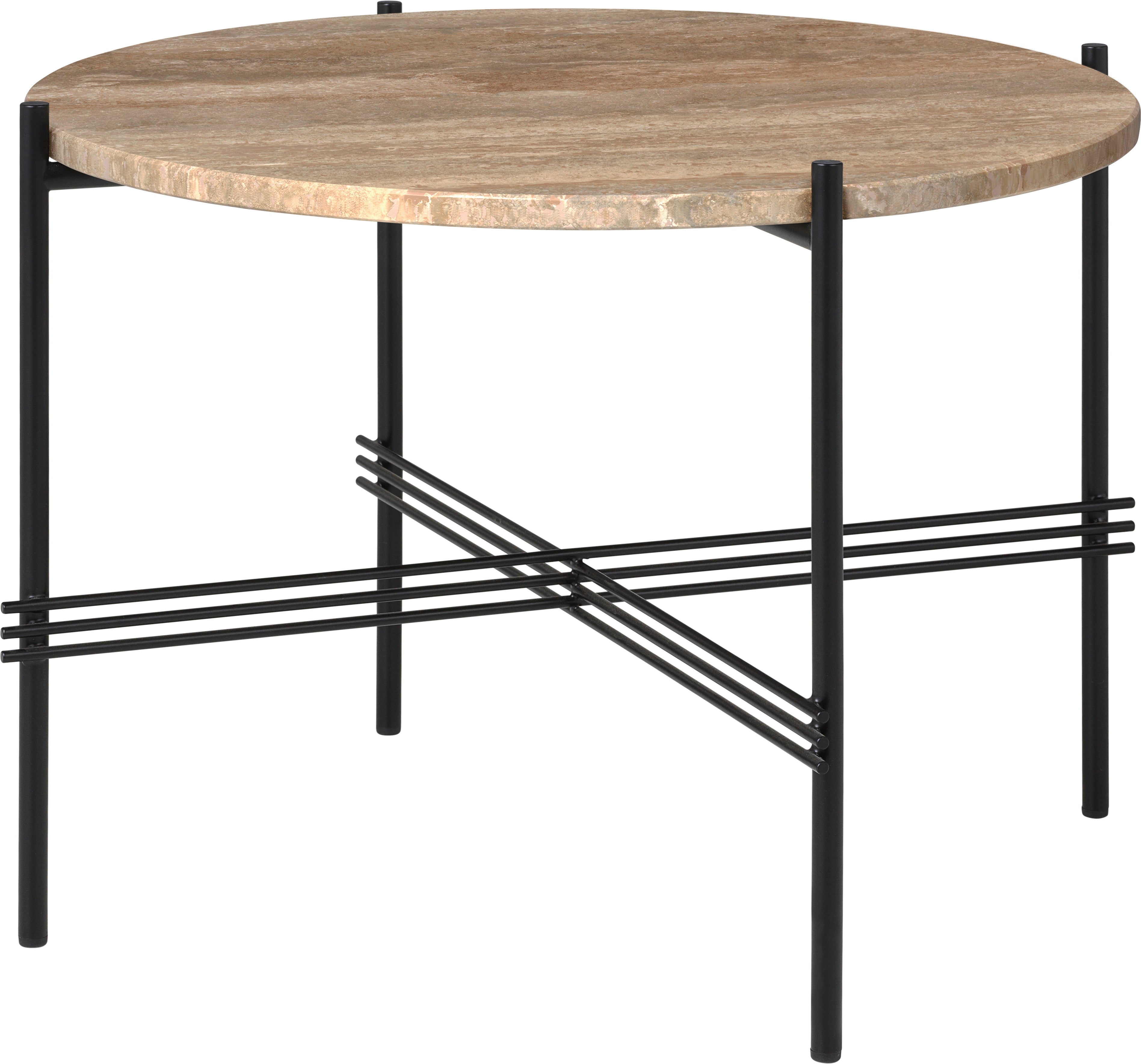 Round coffee table TS sandy travertine with black base