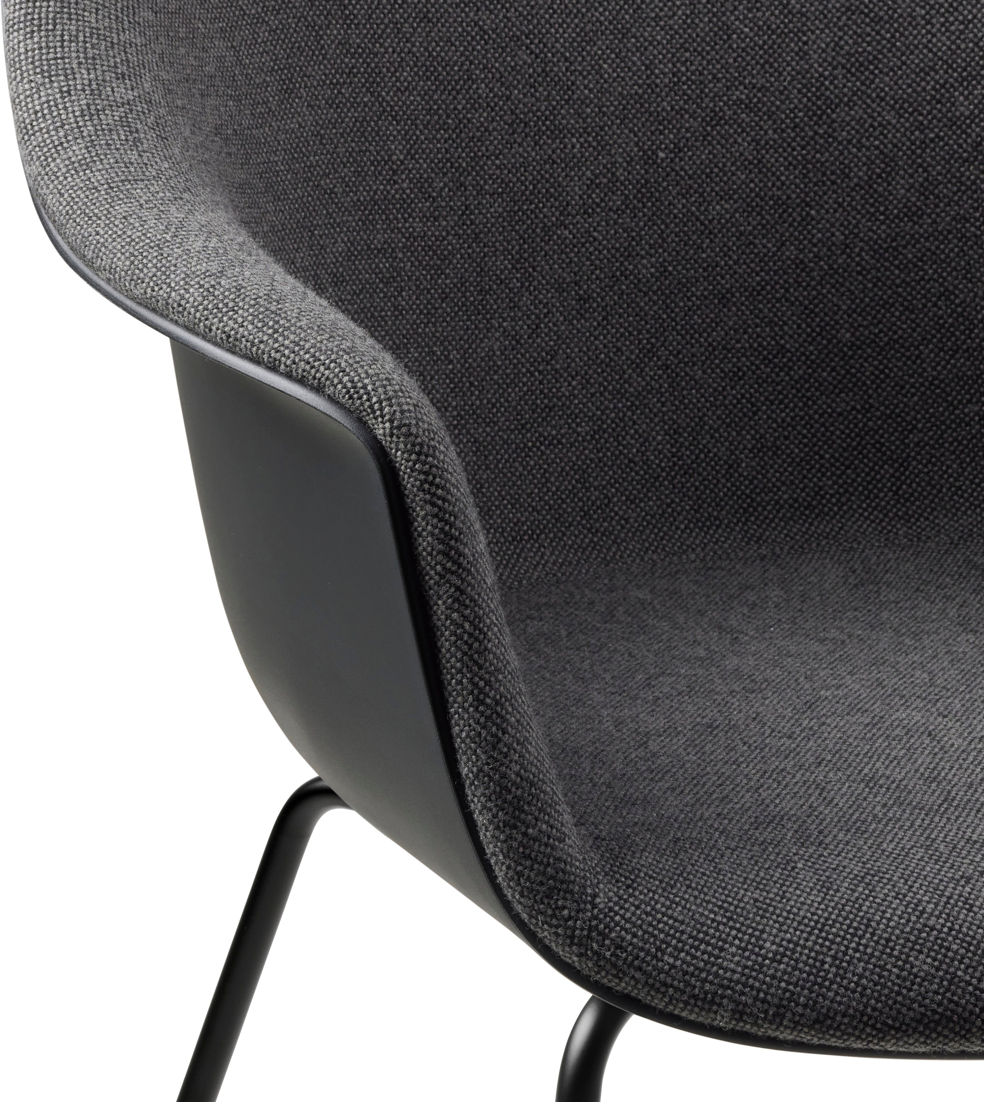 BAT chair in dark gray with a metal base