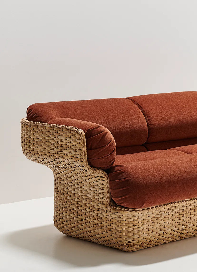 2-Sitzer-Sofa BASKET burgund mit Rattan