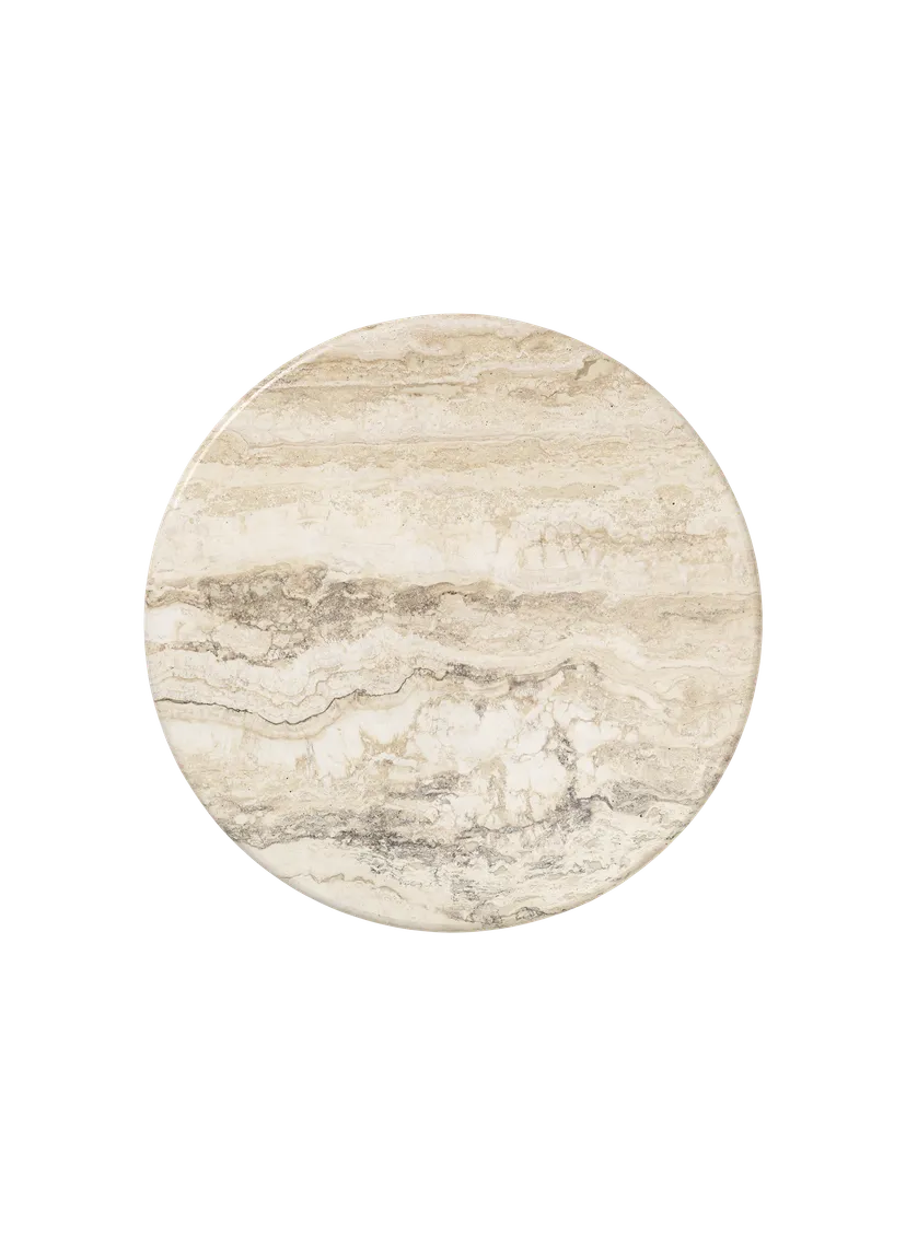 IOI travertine side table with a chrome base