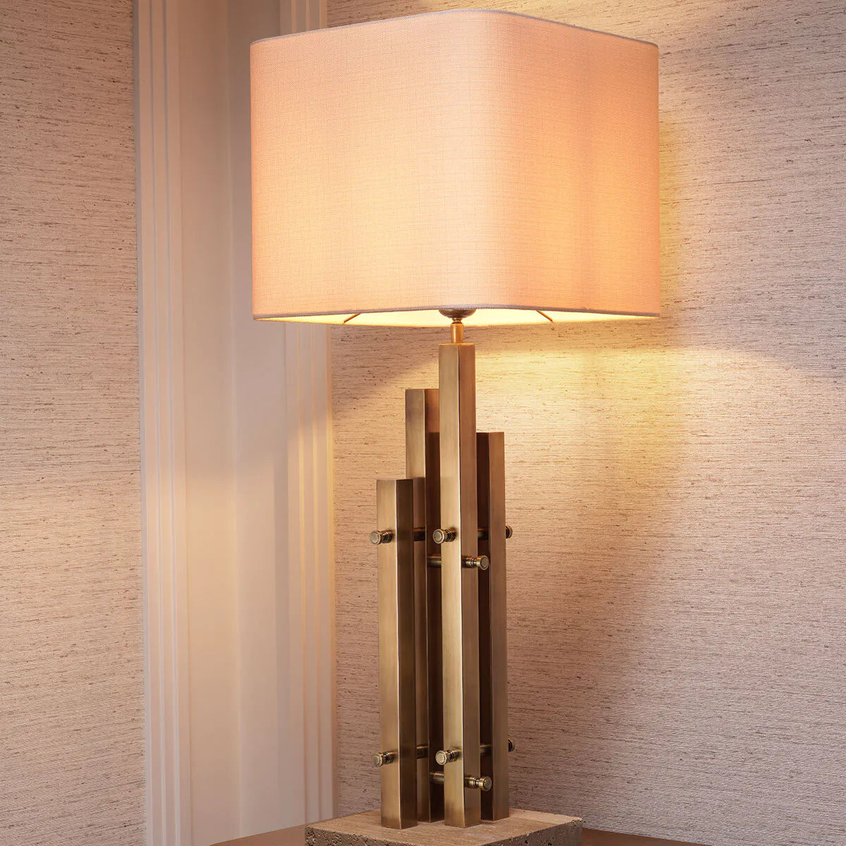 Lampa stołowa DESTINO stal z trawertynową podstawą