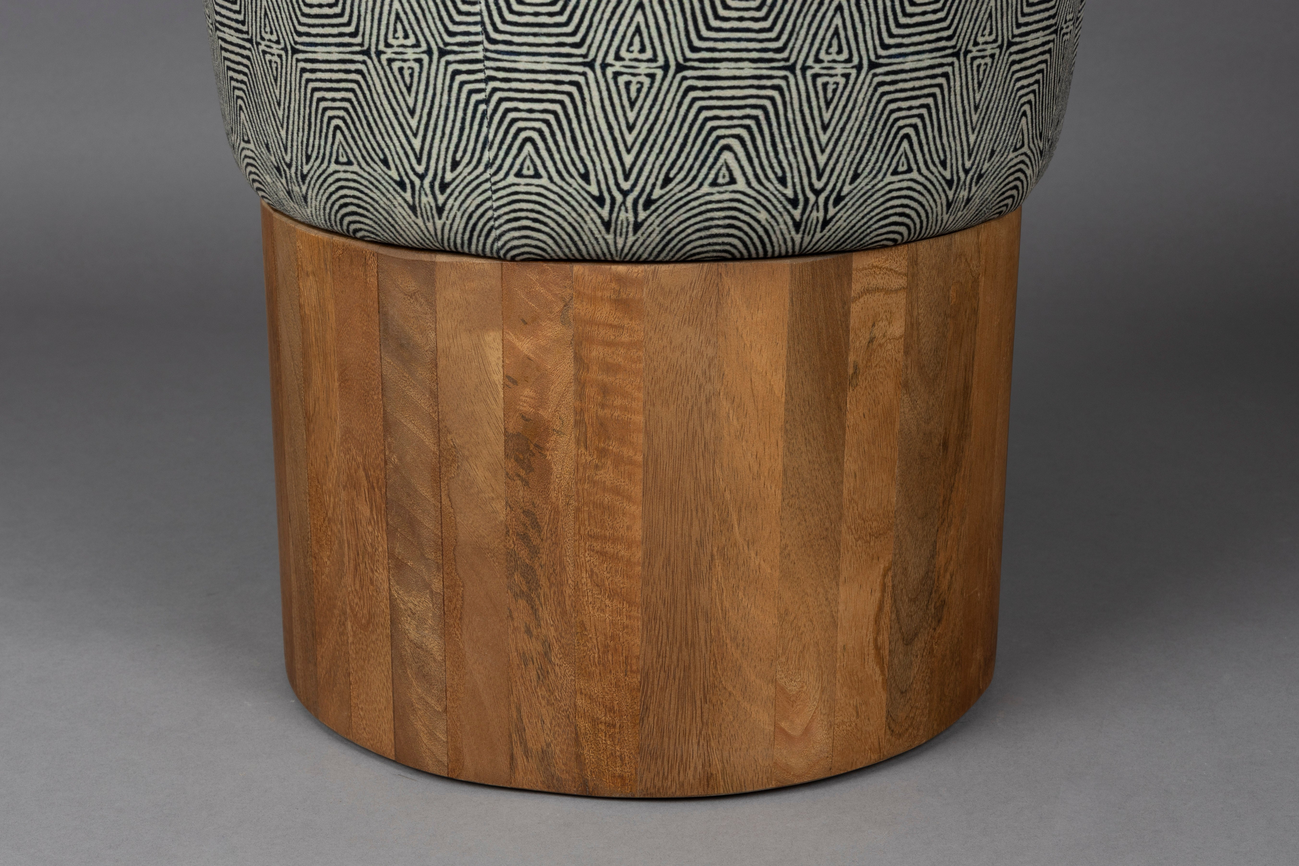 Hocker FRAGMENT aus Mangoholz mit schwarzem Muster