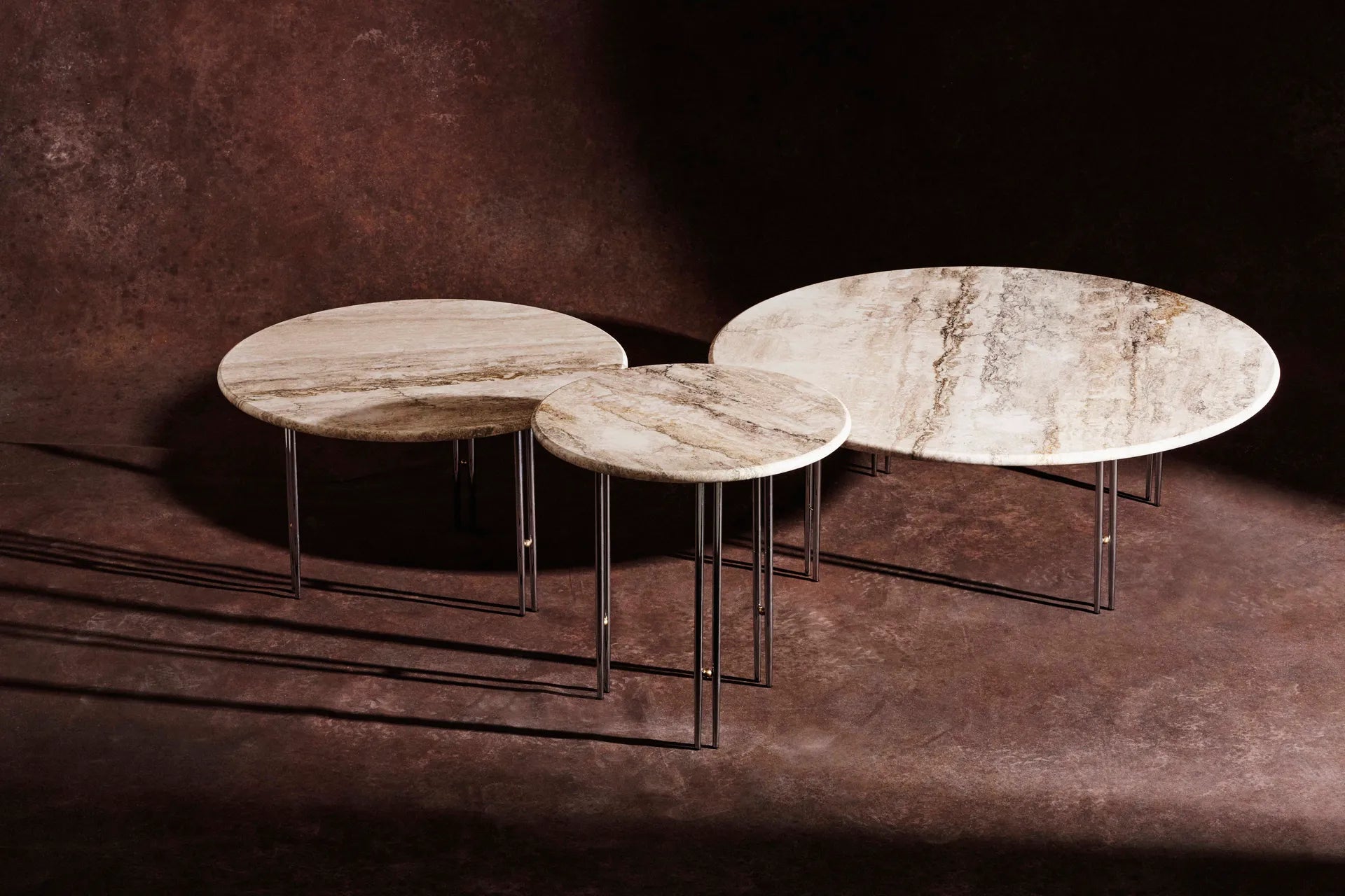 IOI travertine side table with a chrome base