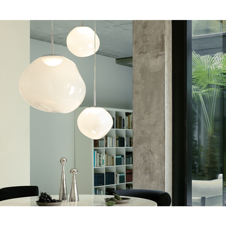 Melt overthrum hanging lamp with a silver finish