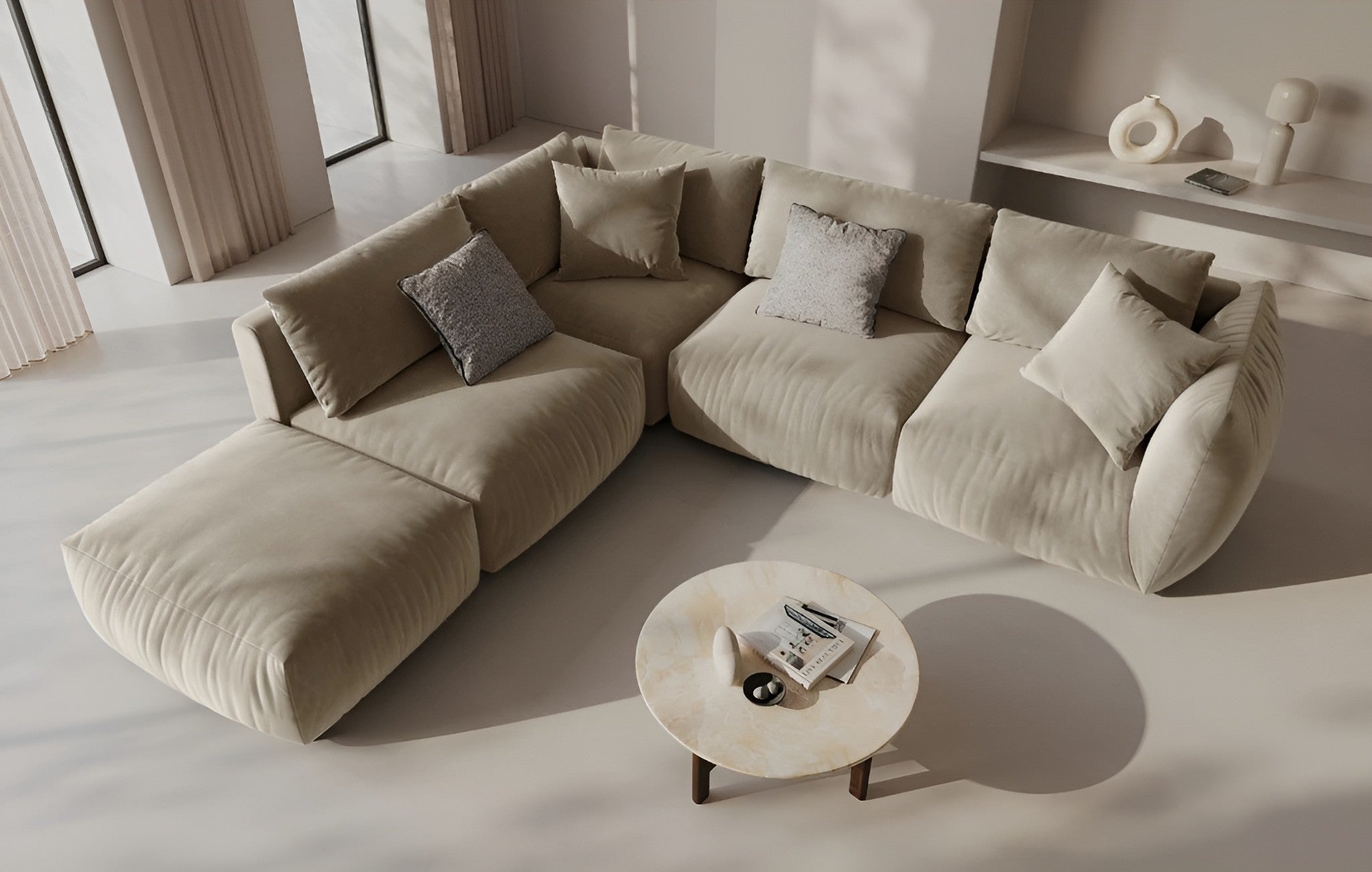 Sofa modułowa aksamitna CHRIS - element prawostronny piaskowy