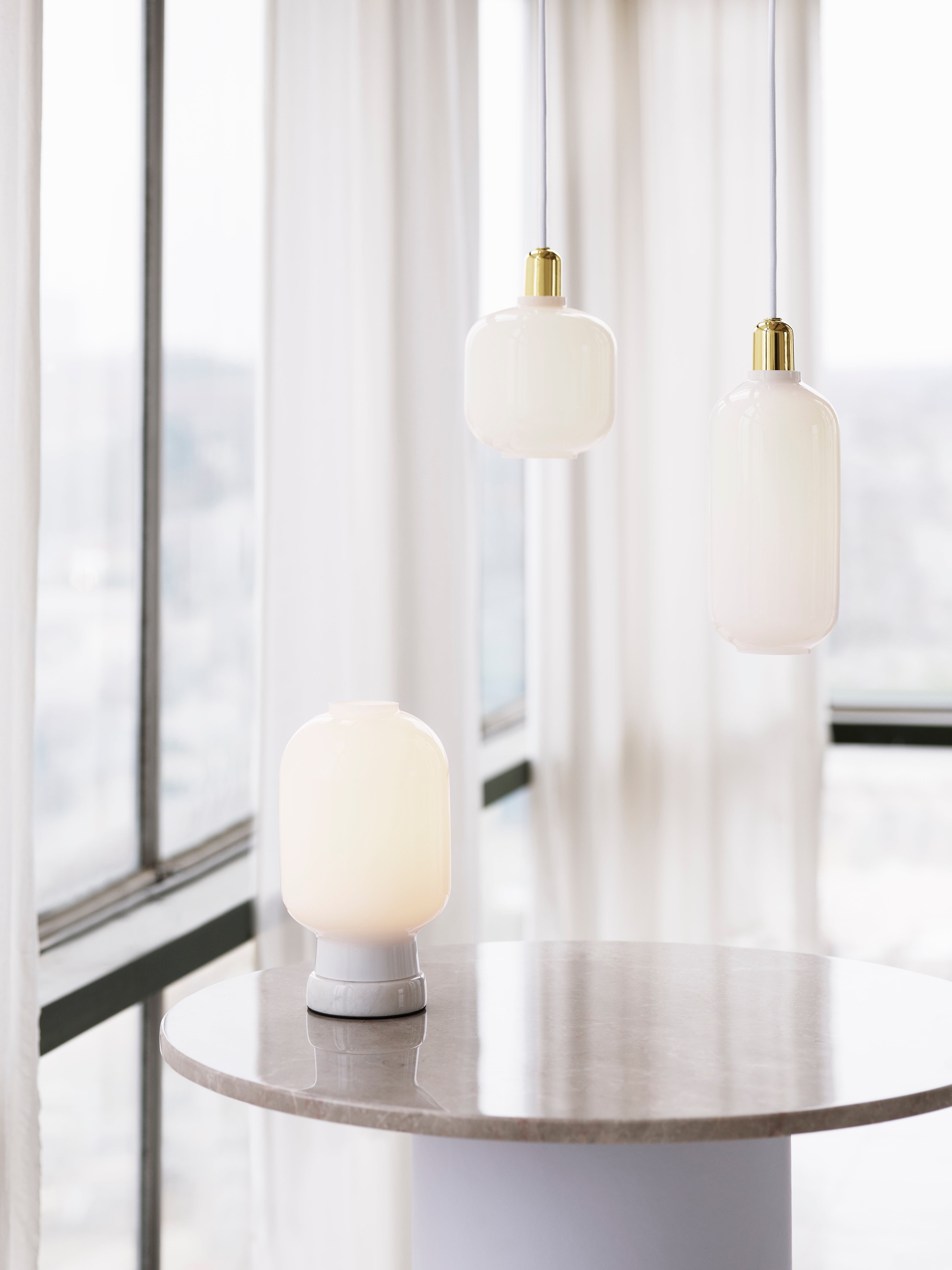 AMP LARGE pendant lamp white glass with gold finish