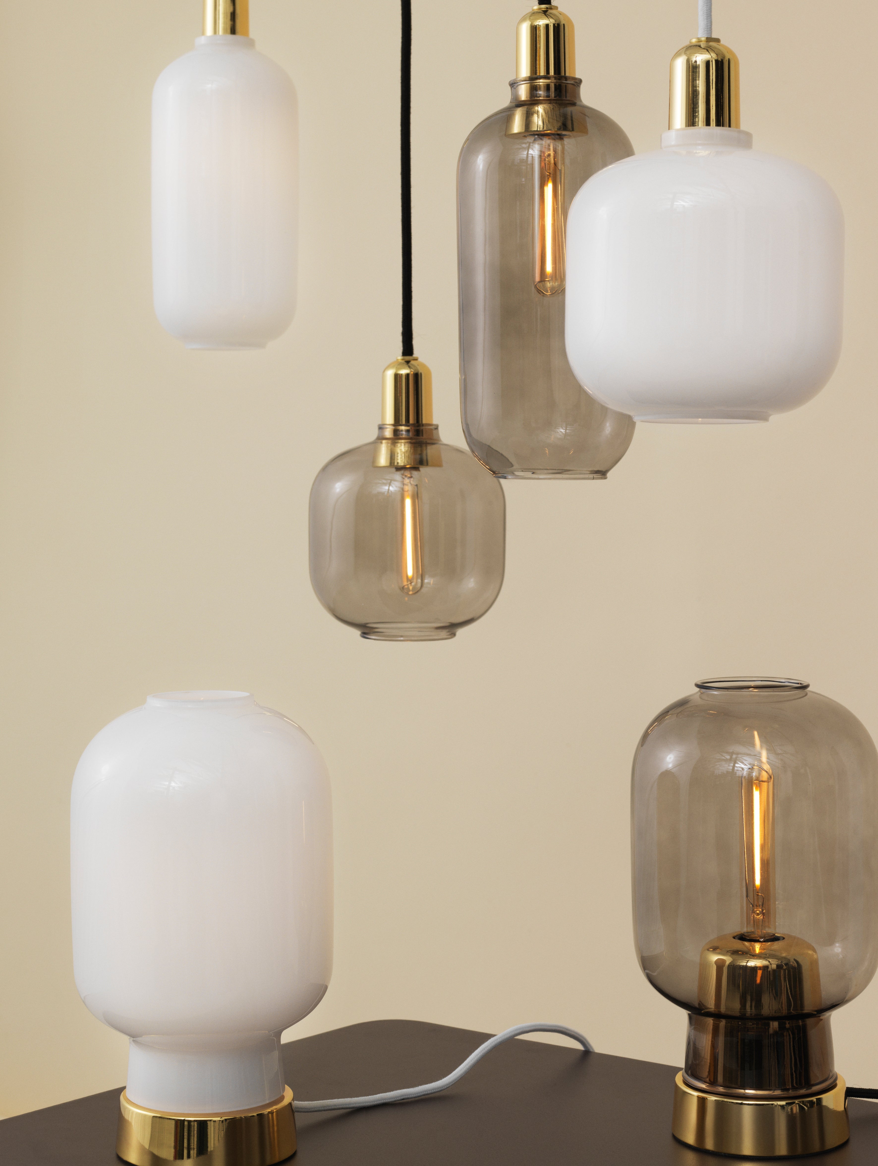 AMP LARGE pendant lamp white glass with gold finish