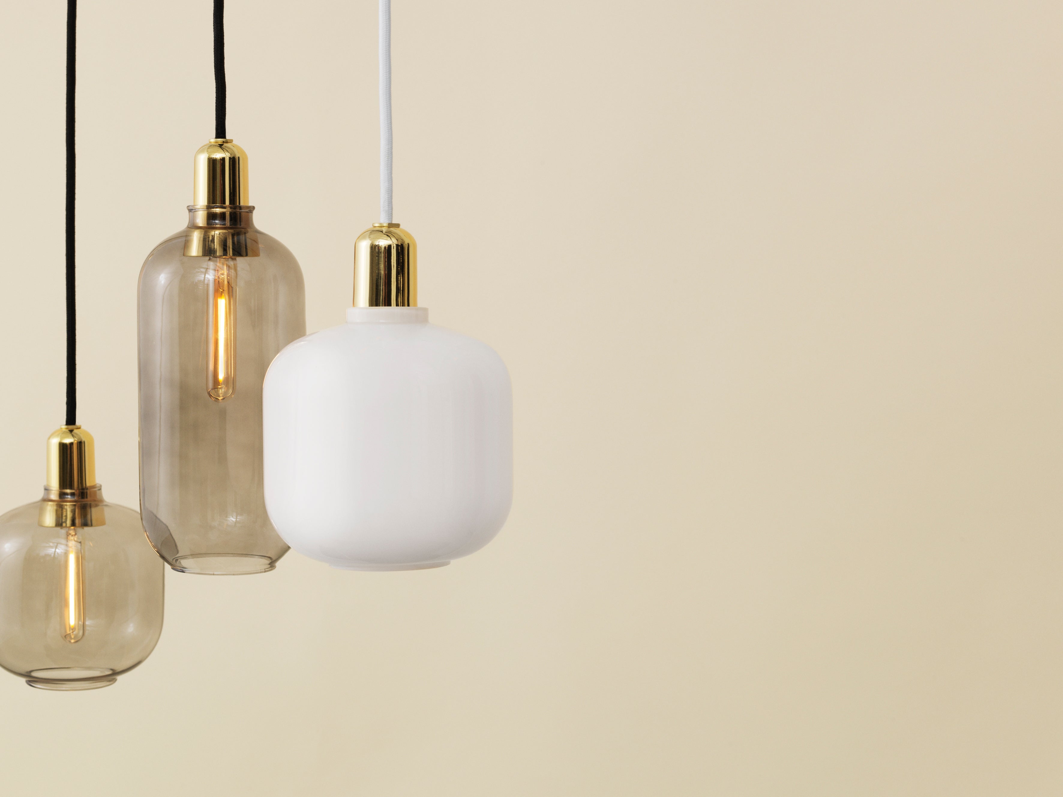 AMP LARGE pendant lamp white glass with gold finish