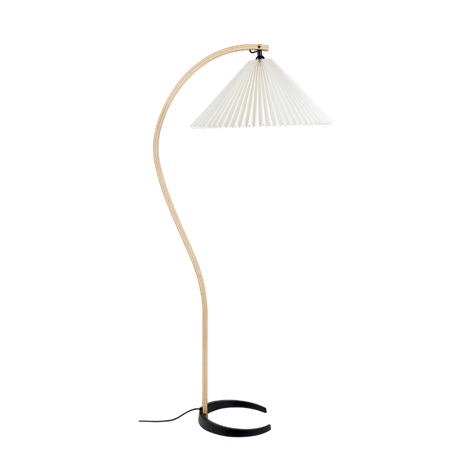 TIMBERLINE oak wood reading floor lamp with white shade