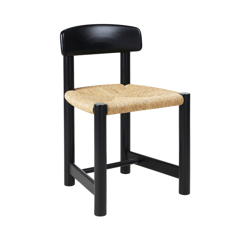 DAUMILLER chair in black pine wood with woven seat