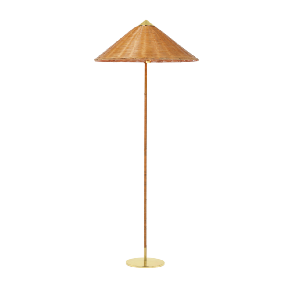 Floor lamp 9602 brass with wicker shade