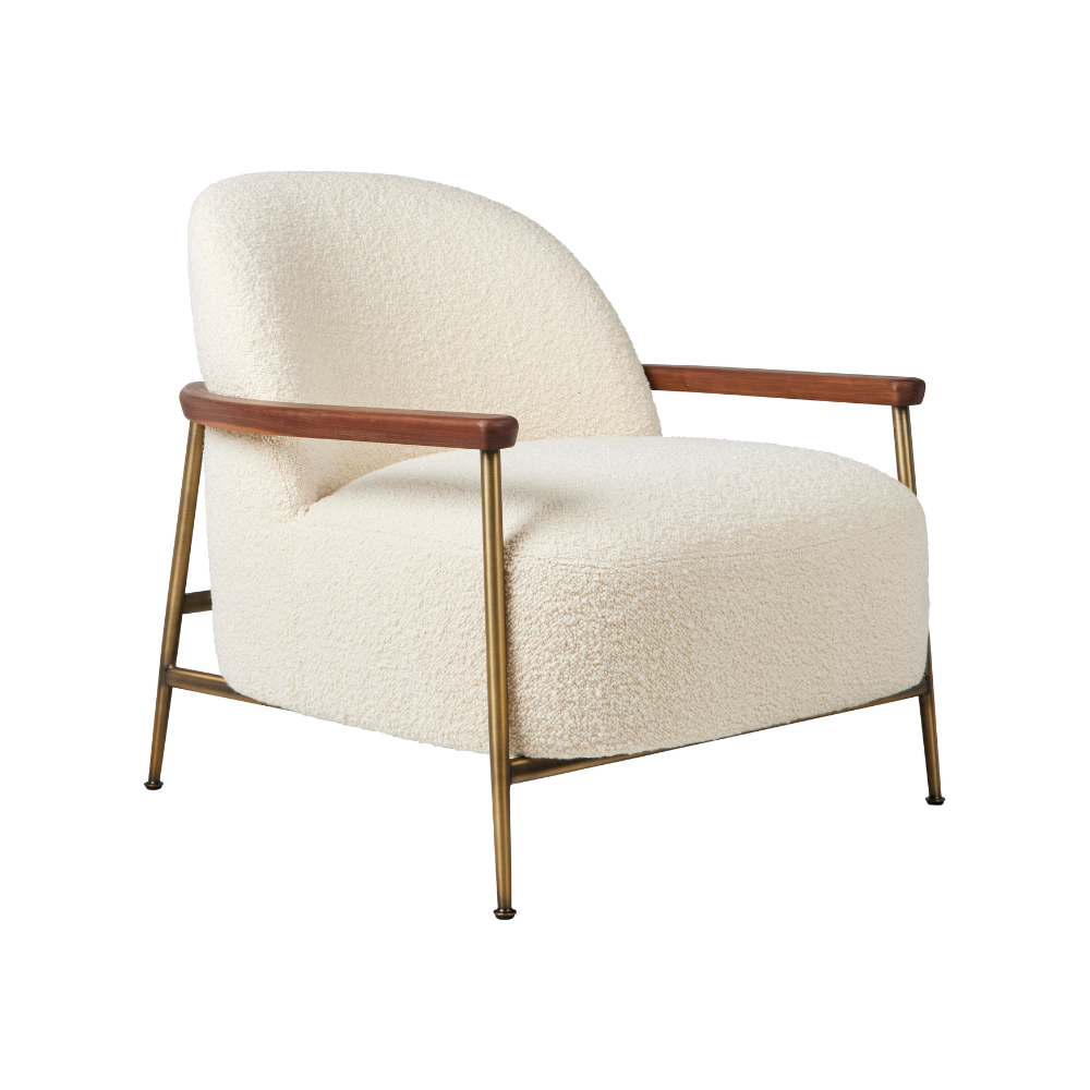 SEJOUR upholstered armchair with a brass base