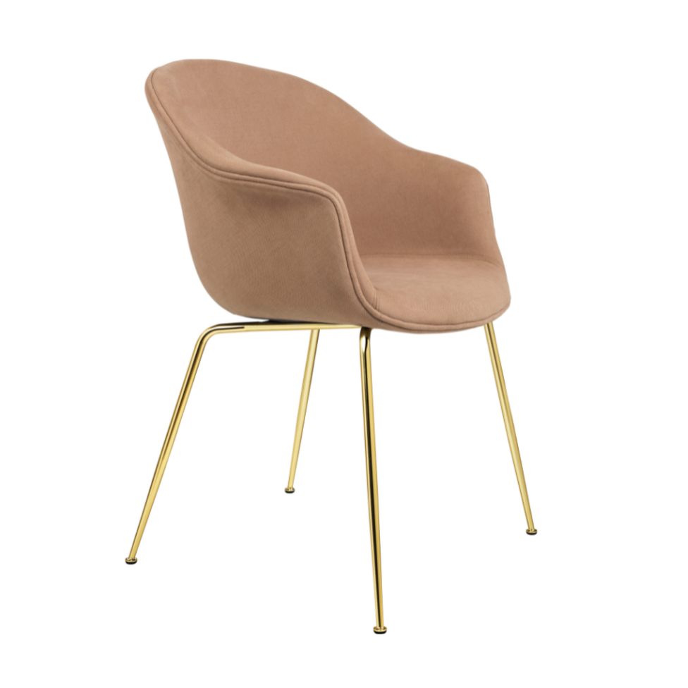Upholstered BAT chair with a gold base