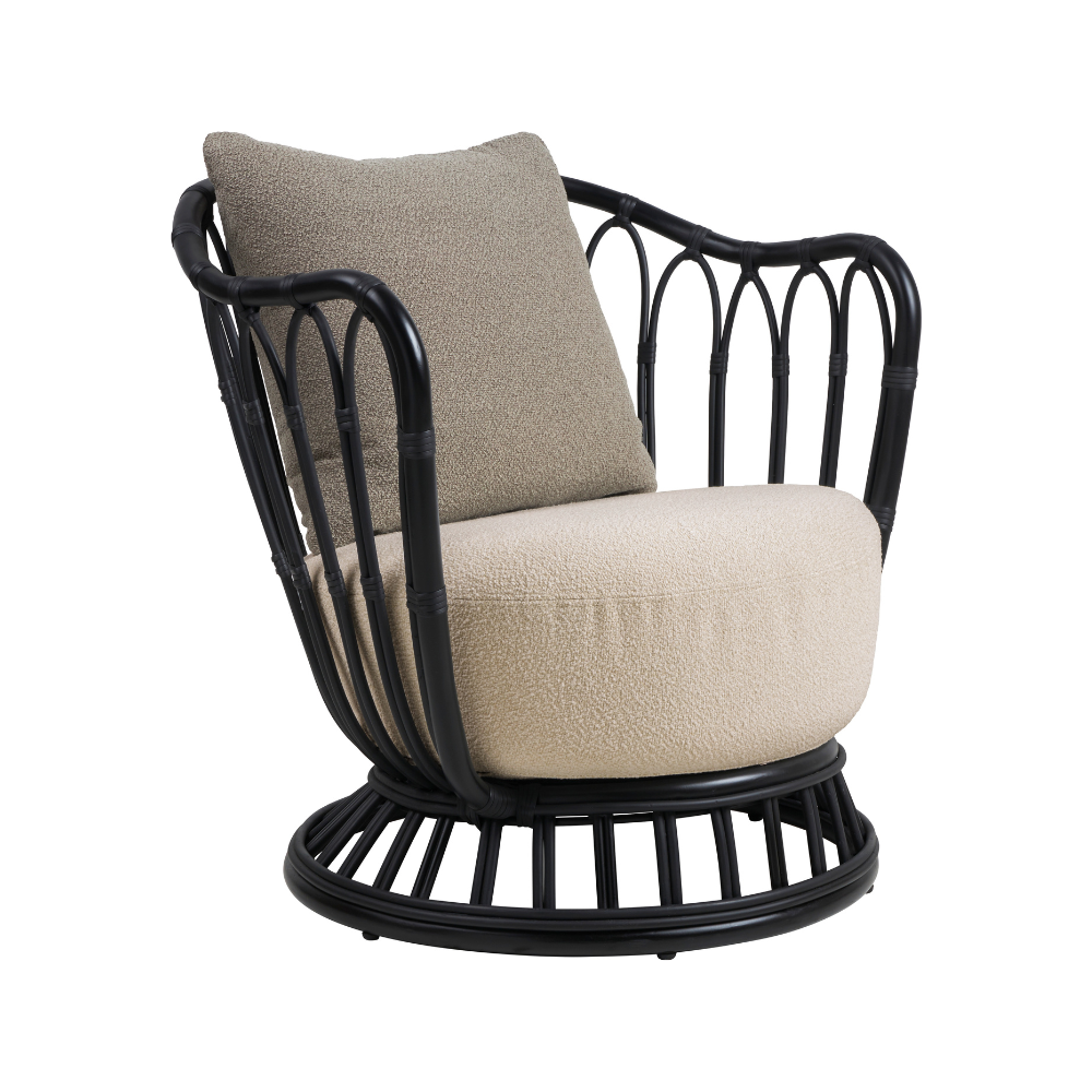 GRACE upholstered garden armchair with a black base