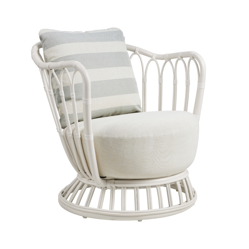 GRACE upholstered garden armchair with a white base