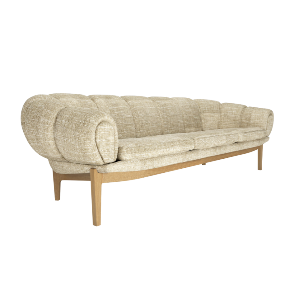 Sofa 3-sitzig CROISSANT gepolstert mit Eichenbasis
