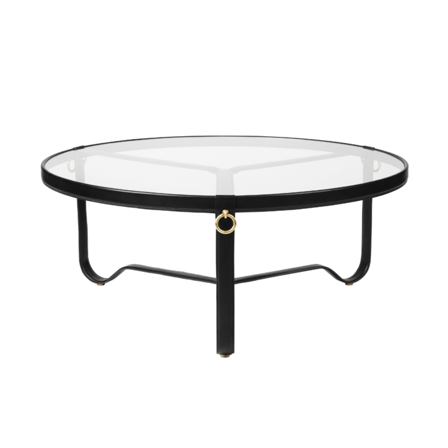 ADNET Couchtisch aus Glas und schwarzem Leder