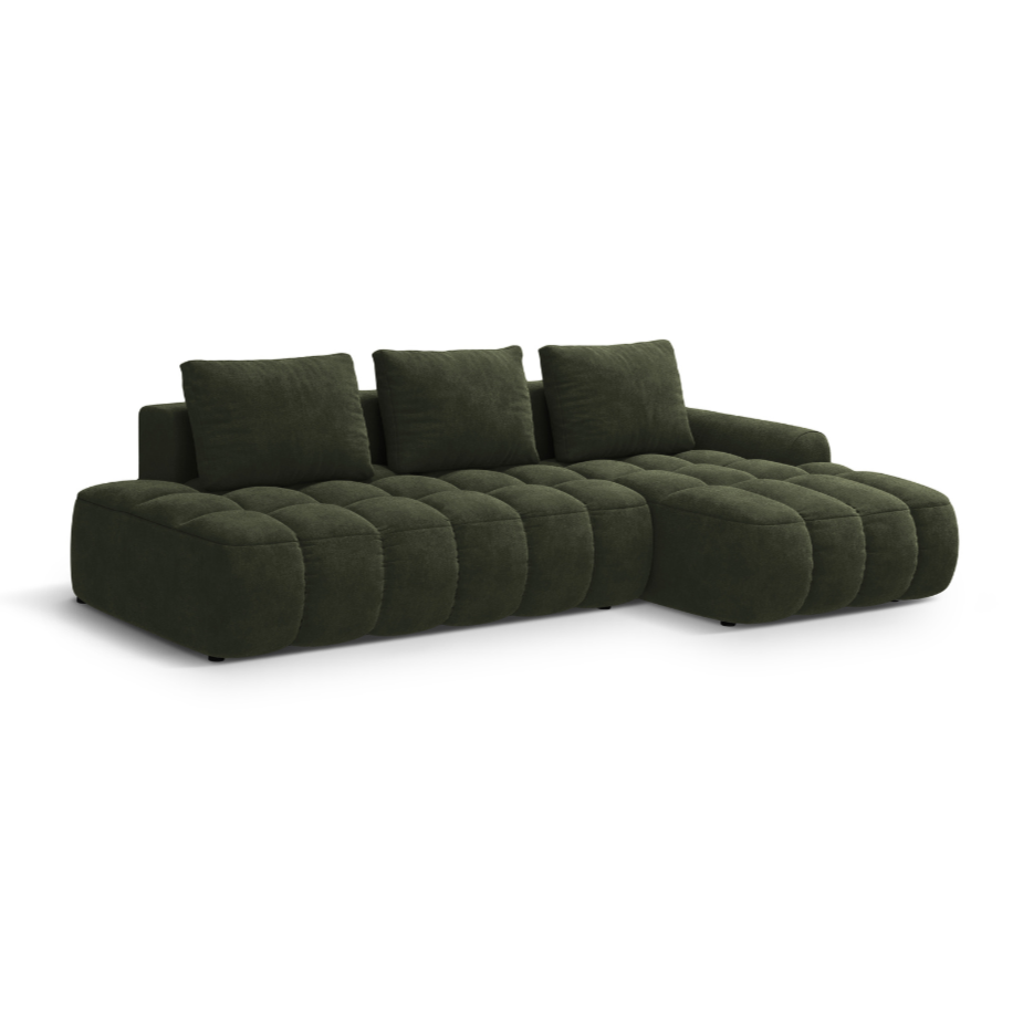 Right-facing velvet corner sofa bed for 3 people LINZ green