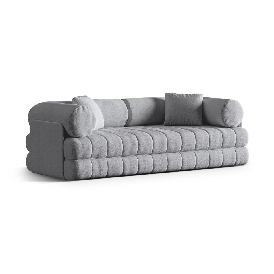 Sofa 3-osobowa z funkcją spania KEMI jasnoszary bouclé
