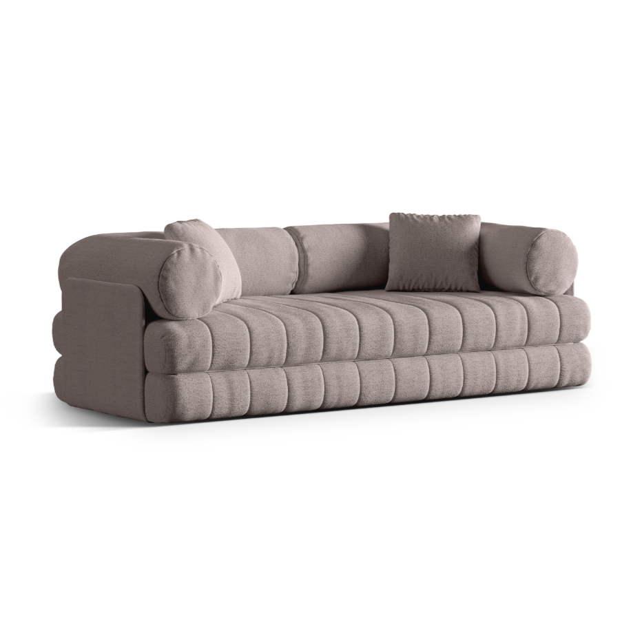 Sofa 3-osobowa z funkcją spania KEMI piaskowy bouclé