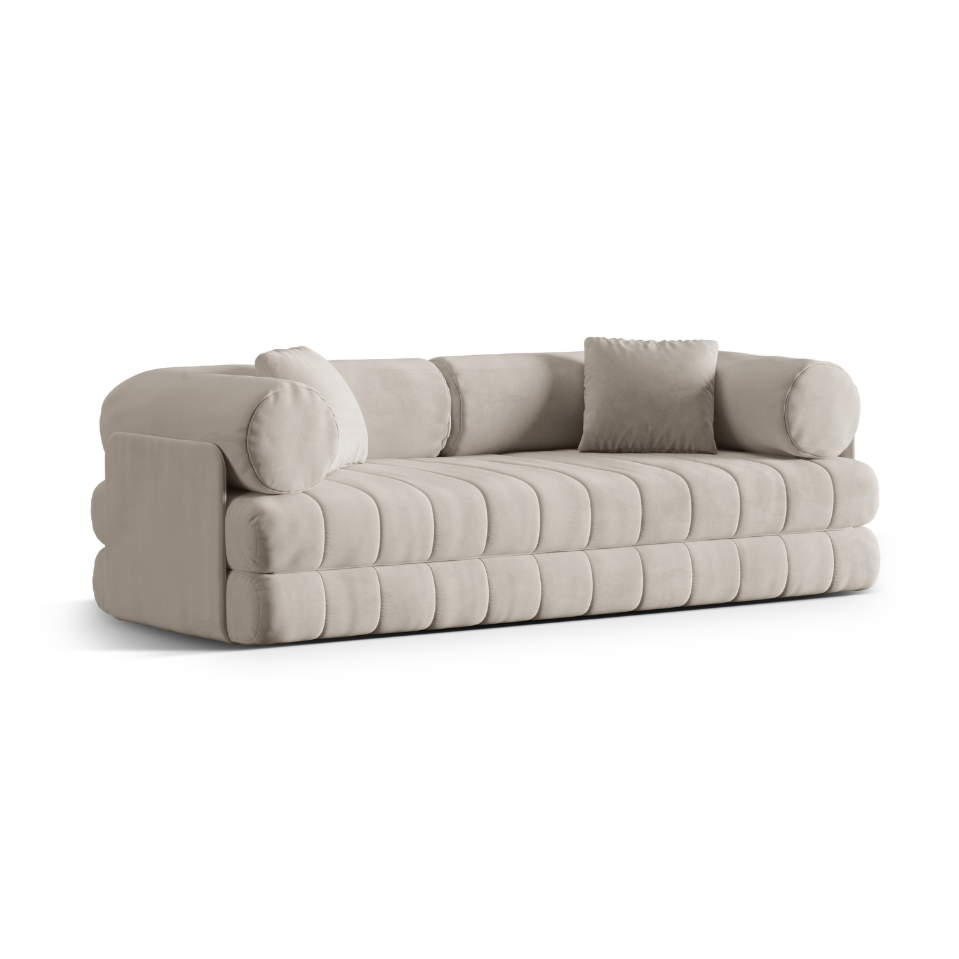 Sofa aksamitna 3-osobowa z funkcją spania KEMI beżowy