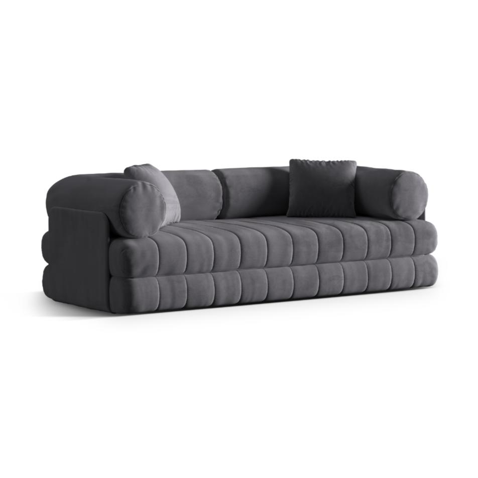Sofa aksamitna 3-osobowa z funkcją spania KEMI ciemnoszary