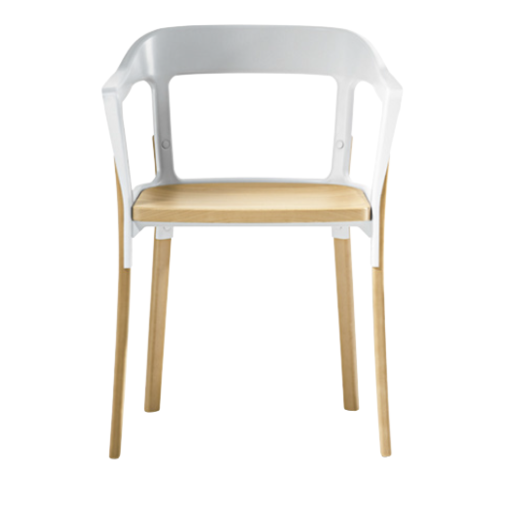 STEELWOOD chair, beech wood with a white backrest