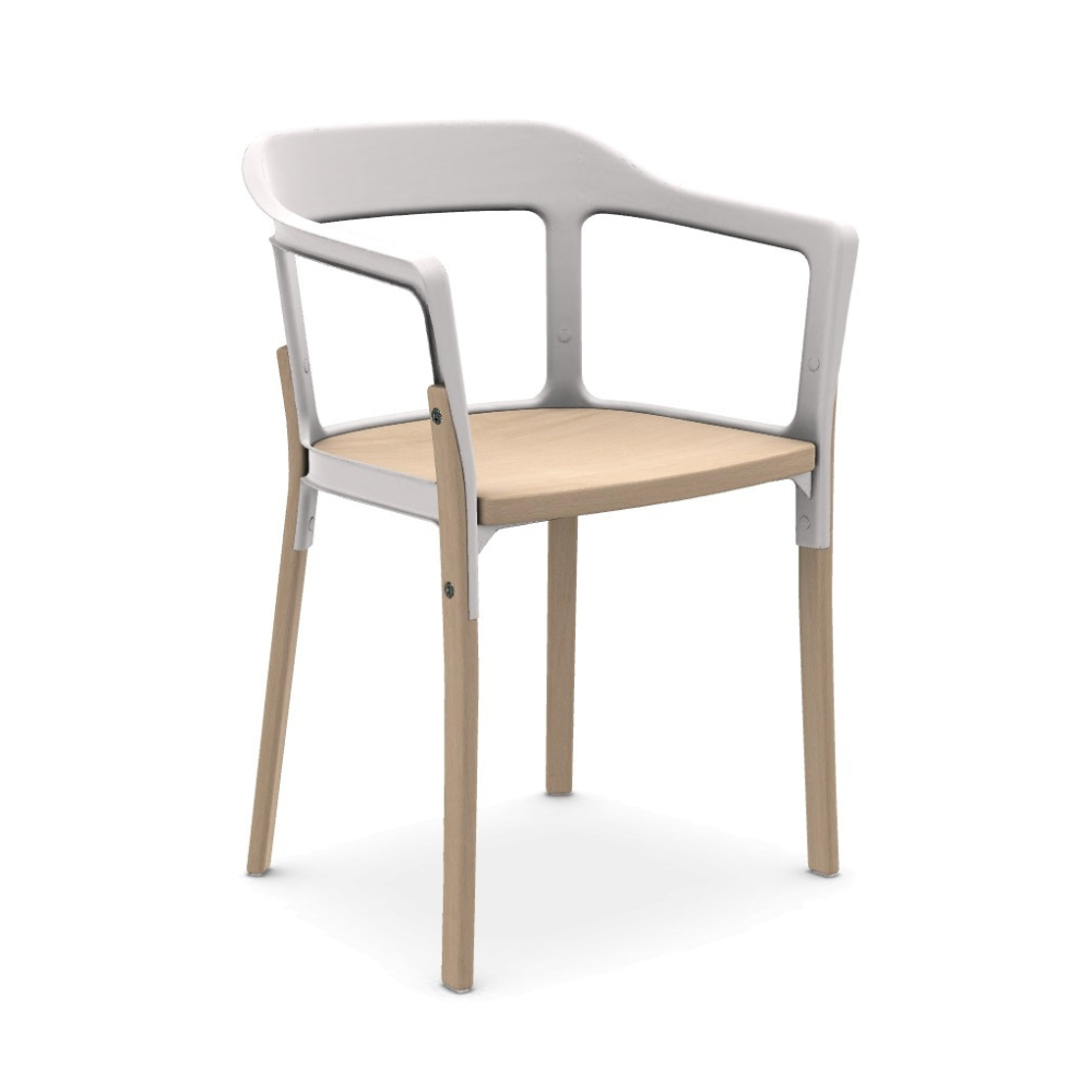STEELWOOD chair, beech wood with a white backrest