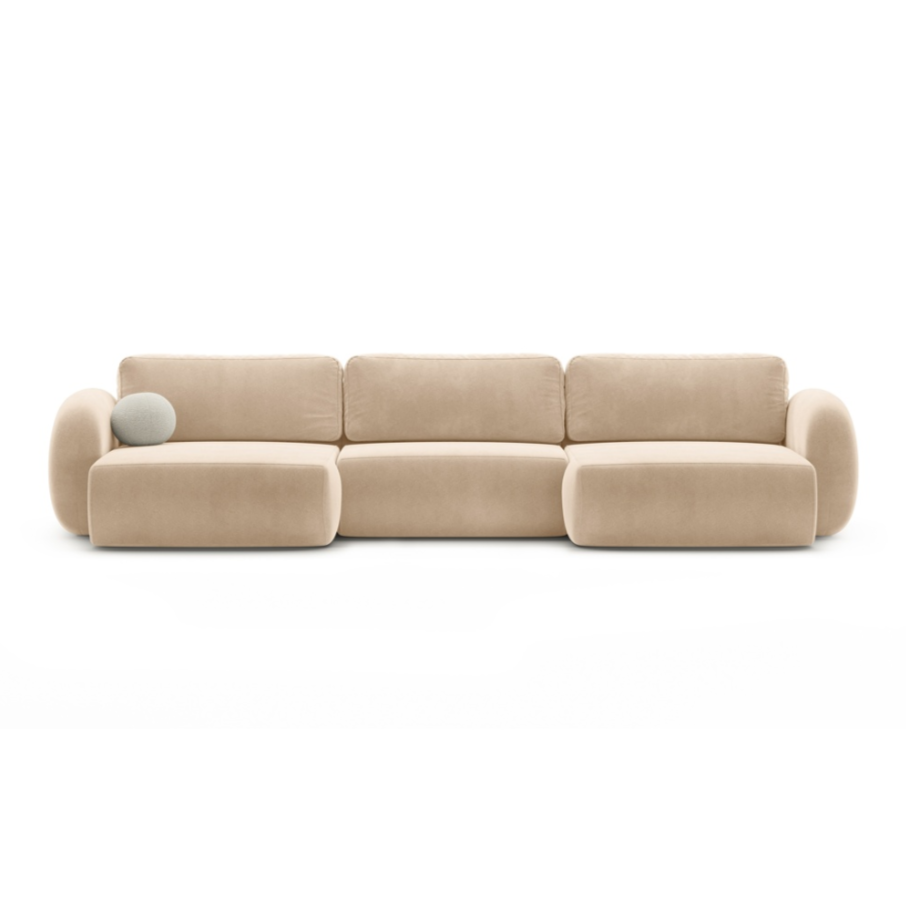 Sofa panoramiczna aksamitna z funkcją spania 5-osobowa TONALE beżowy