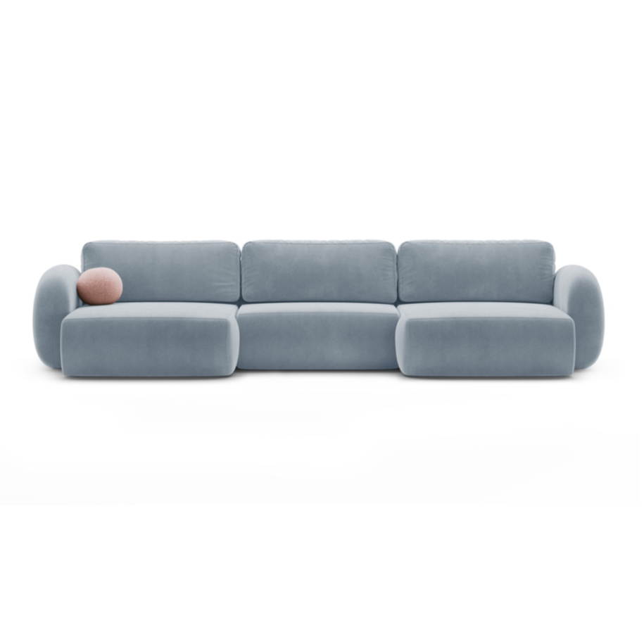 Sofa panoramiczna aksamitna z funkcją spania 5-osobowa TONALE błękitny