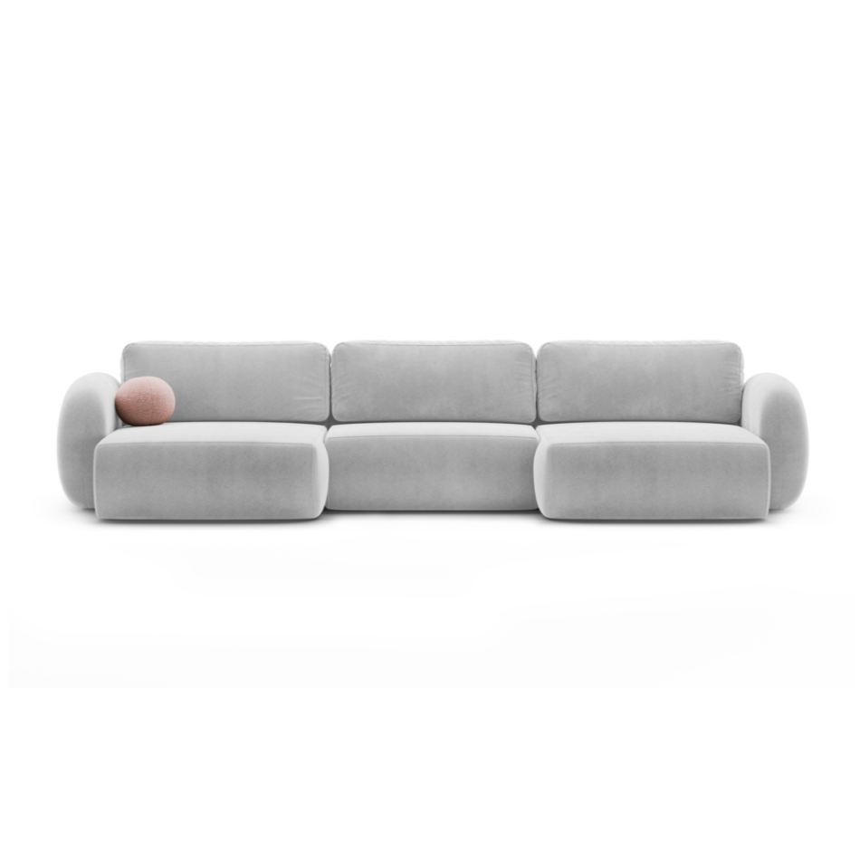 Sofa panoramiczna aksamitna z funkcją spania 5-osobowa TONALE jasnoszary