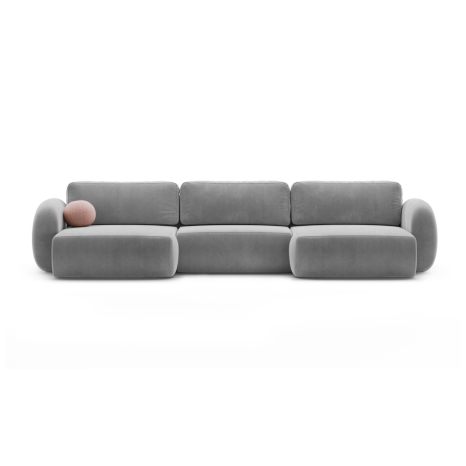 Sofa panoramiczna aksamitna z funkcją spania 5-osobowa TONALE ciemnoszary