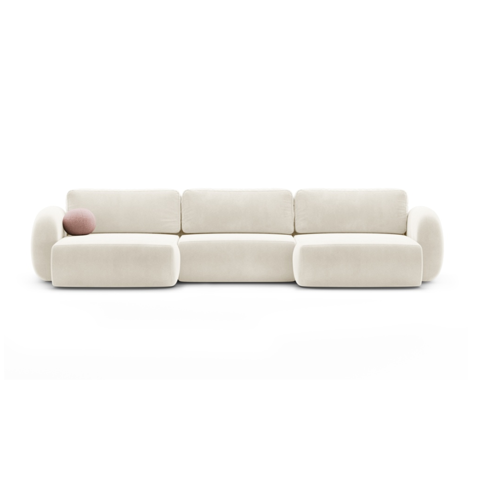 Sofa panoramiczna aksamitna z funkcją spania 5-osobowa TONALE kremowy