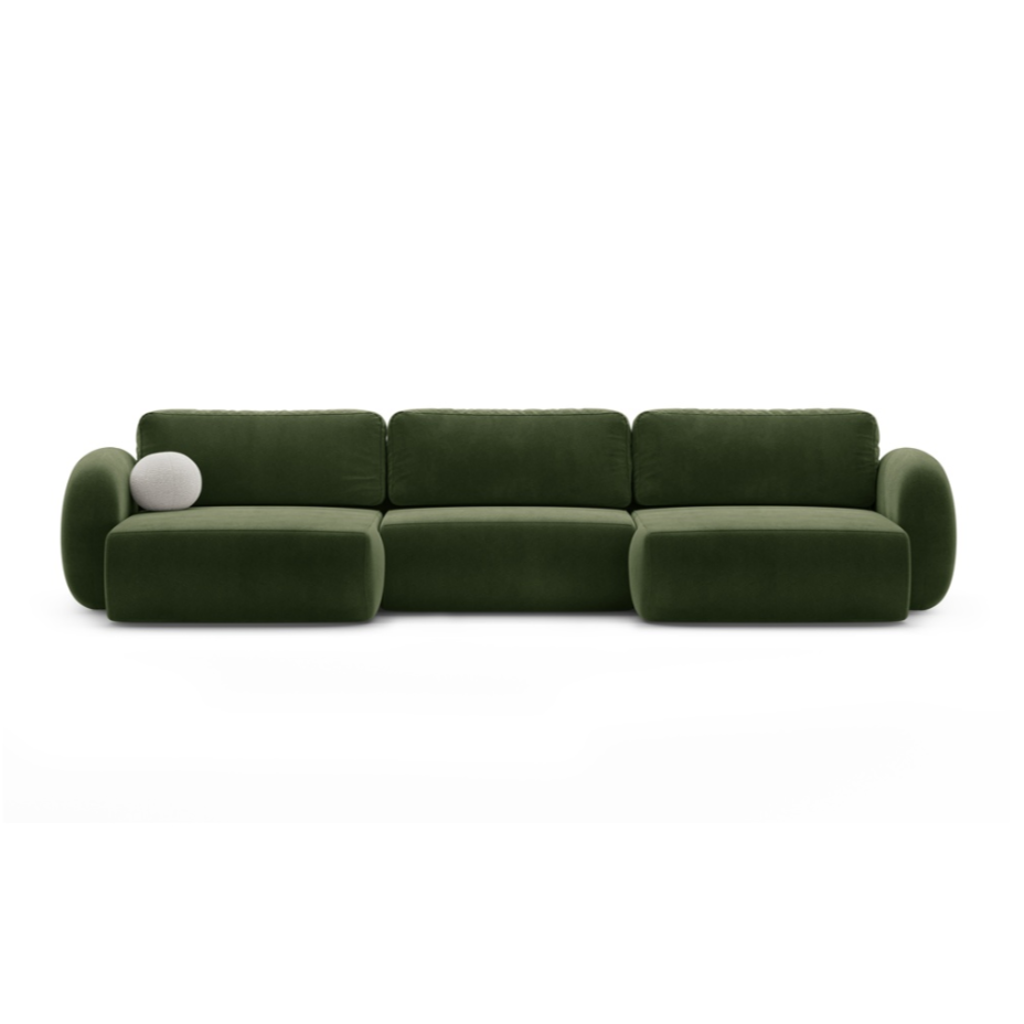 Sofa panoramiczna aksamitna z funkcją spania 5-osobowa TONALE wojskowa zieleń