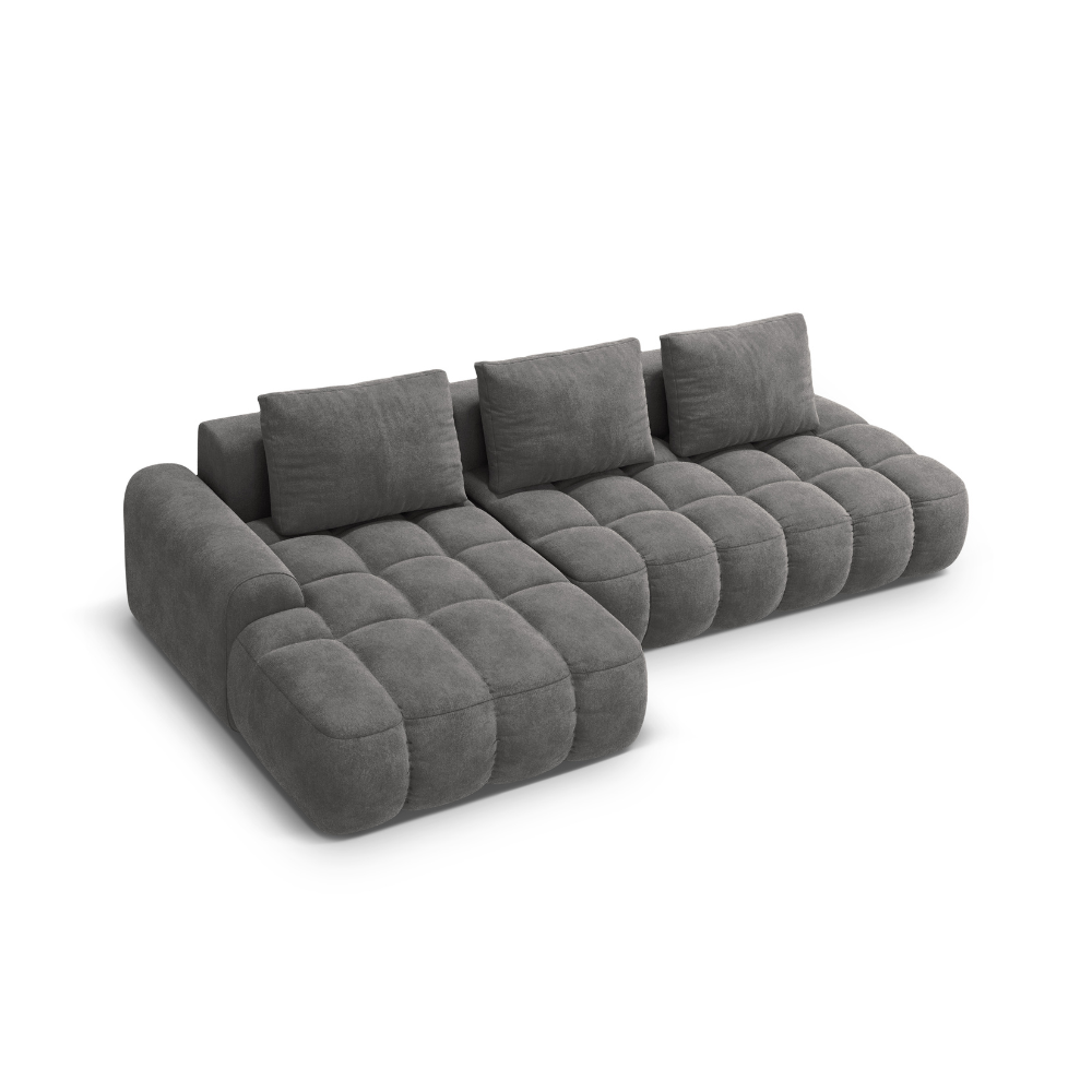 Samt-Ecksofa links mit Schlaffunktion 3-sitzig LINZ dunkelgrau