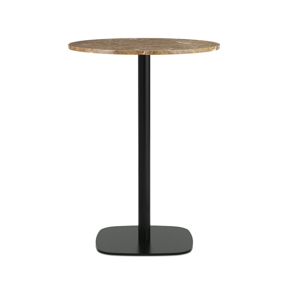 Caffered table round forms, a marble sand top with a black base
