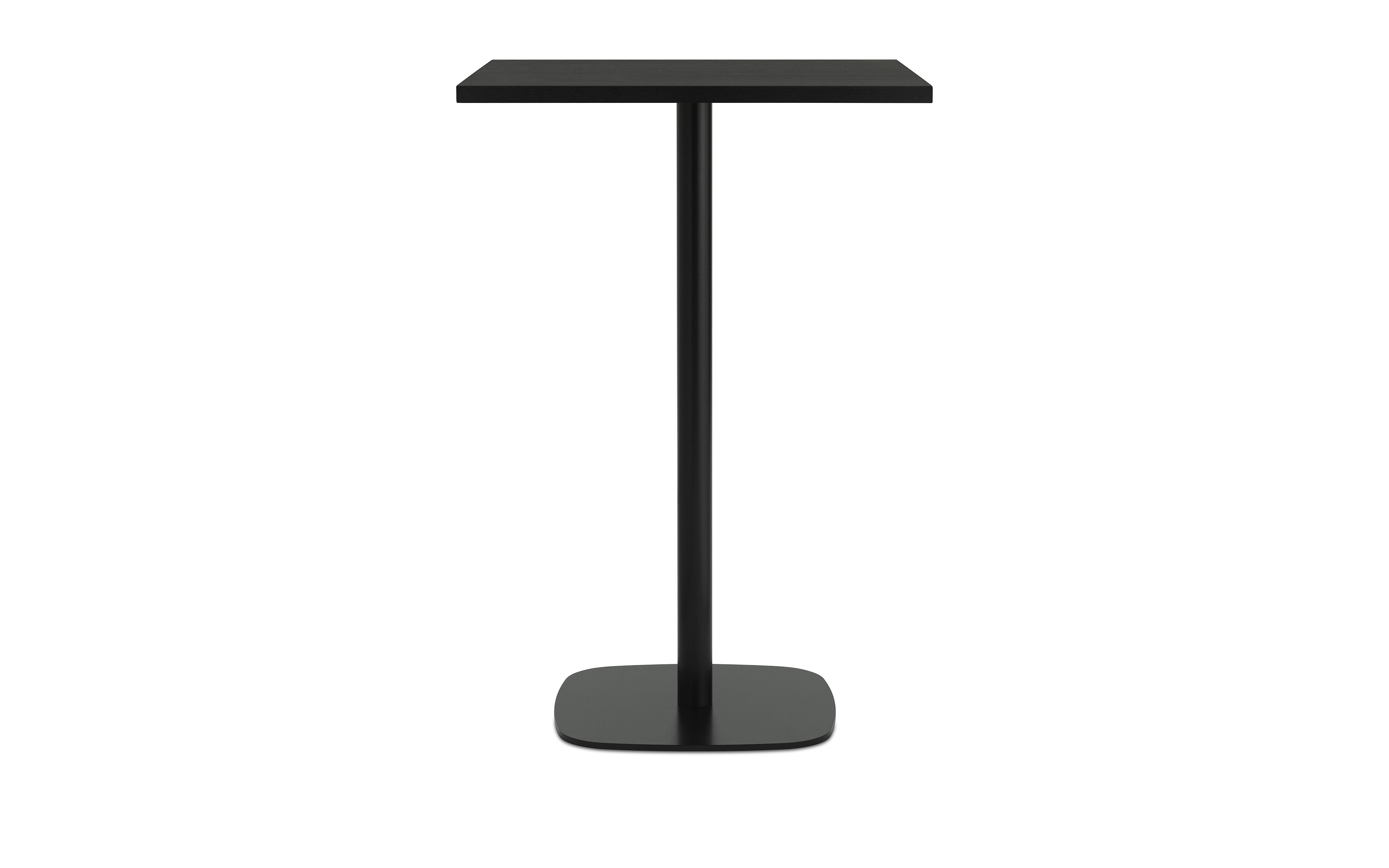 A square cafe table forms wooden top with a black base