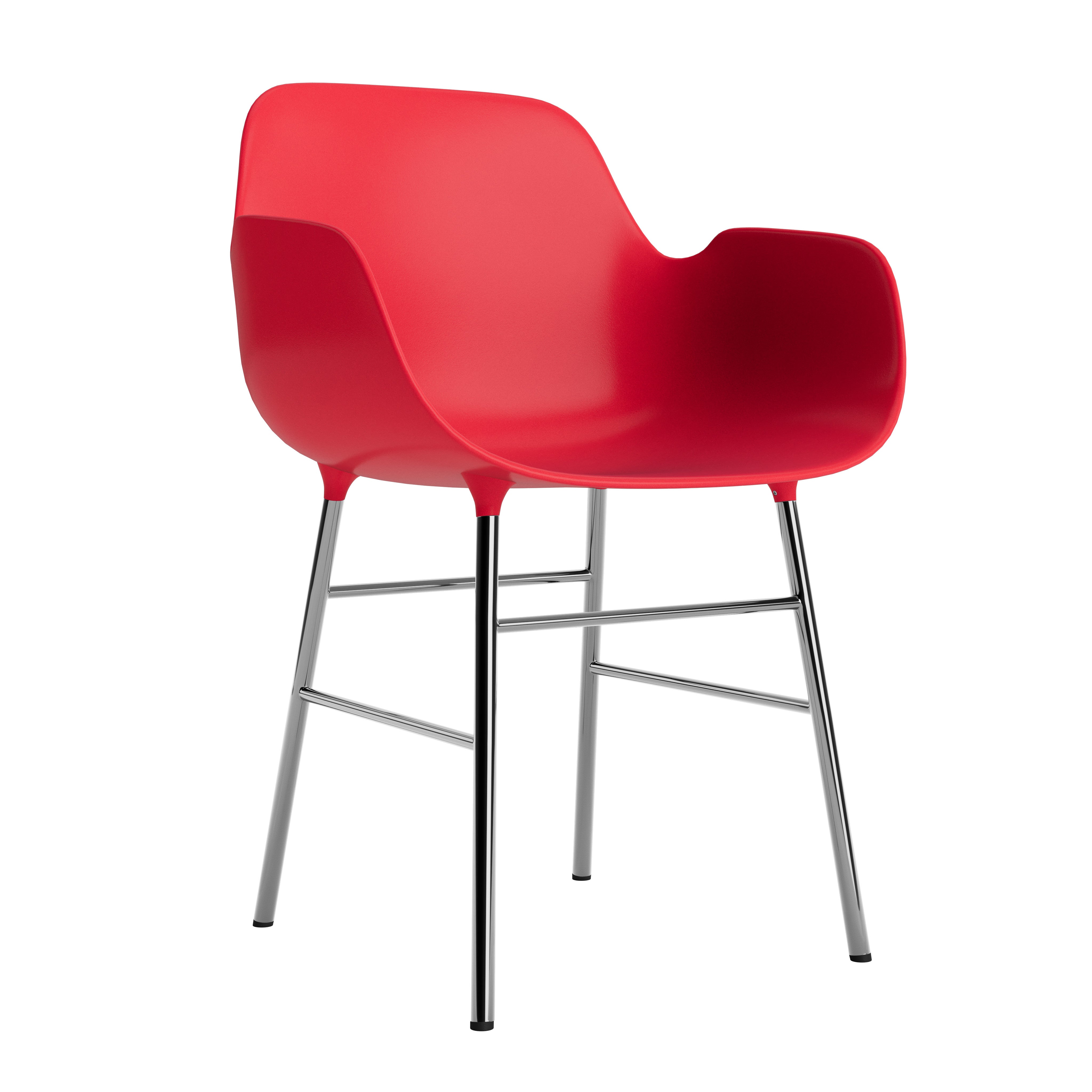 Chair with armrests red forms with a chrome base