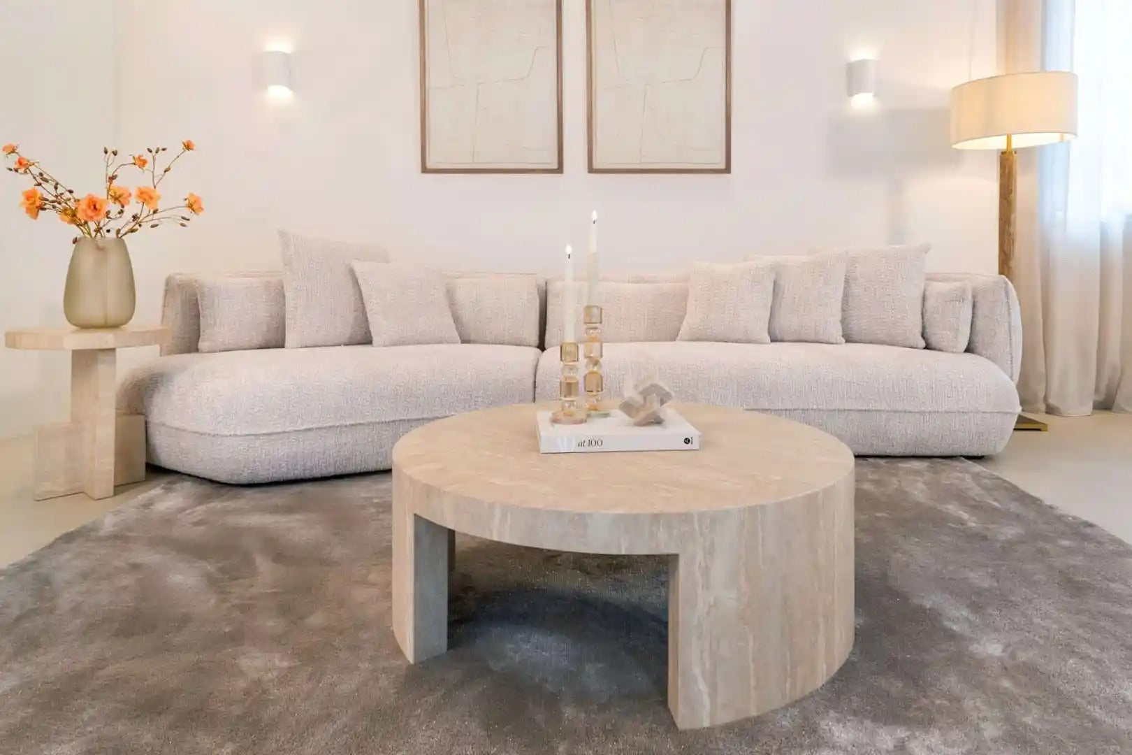 BILTMORE Beige Travertine Side Table