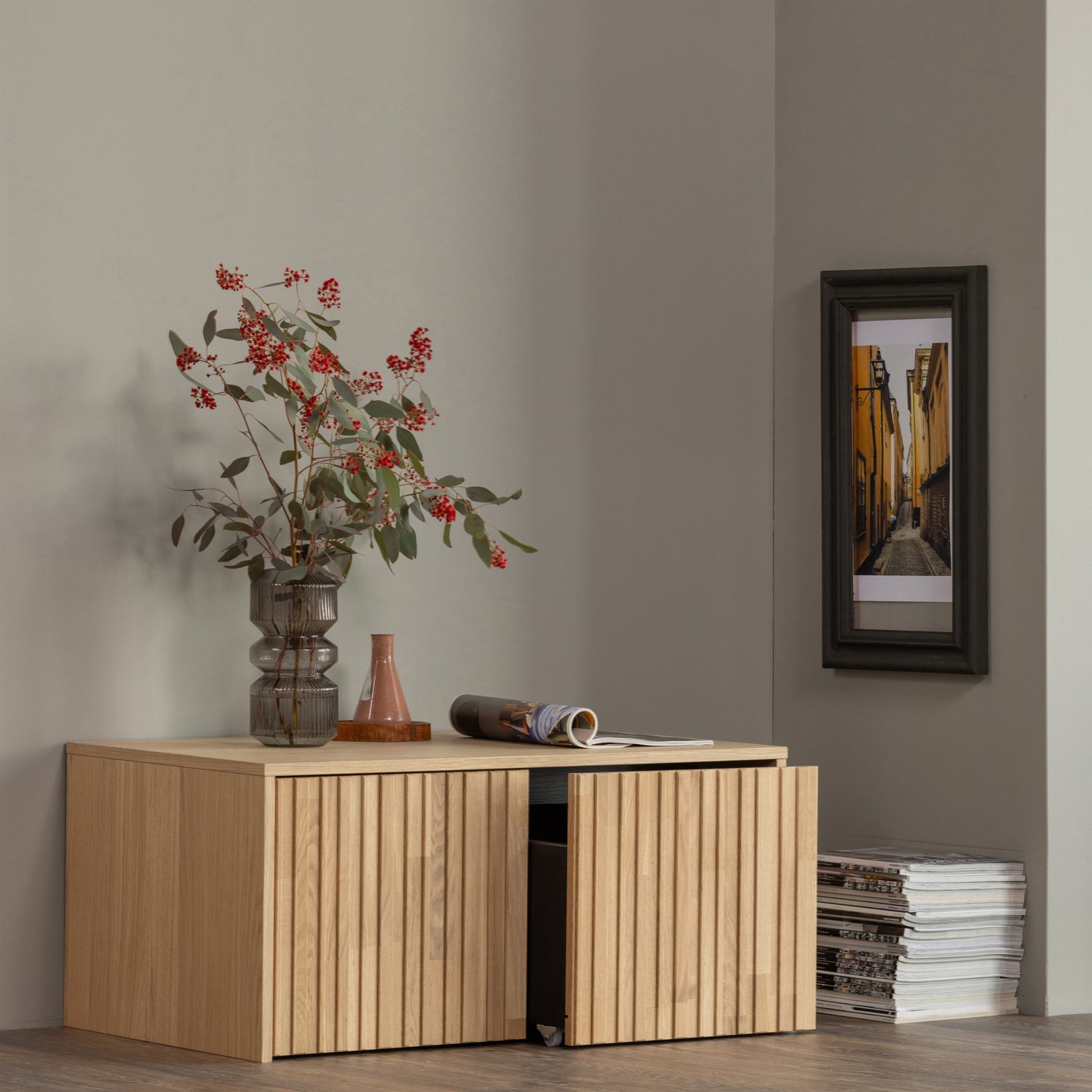 Bench with drawers Gravure oak veneer