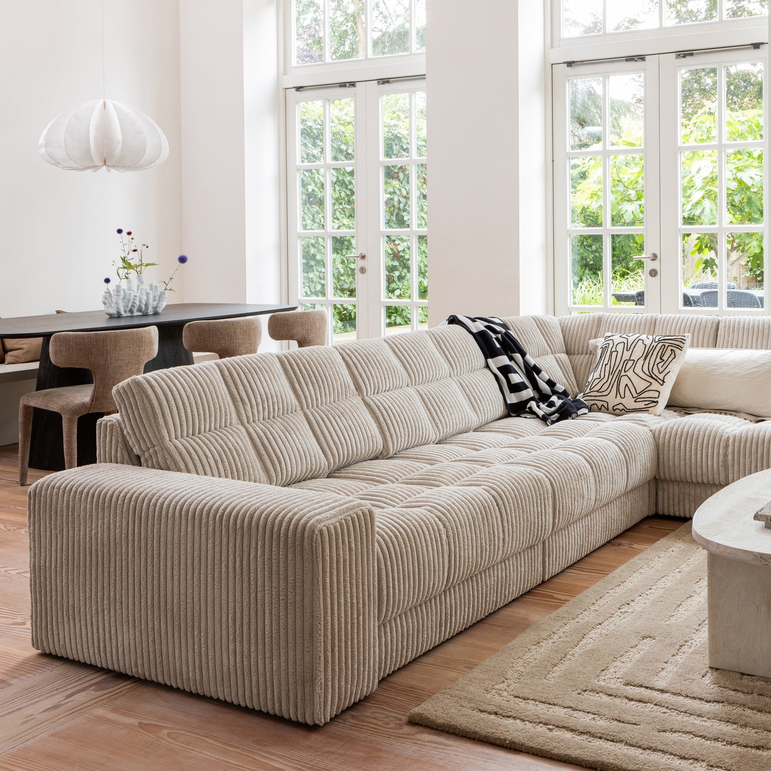 Sofa narożna prawostronna SECOND DATE kremowy sztruks