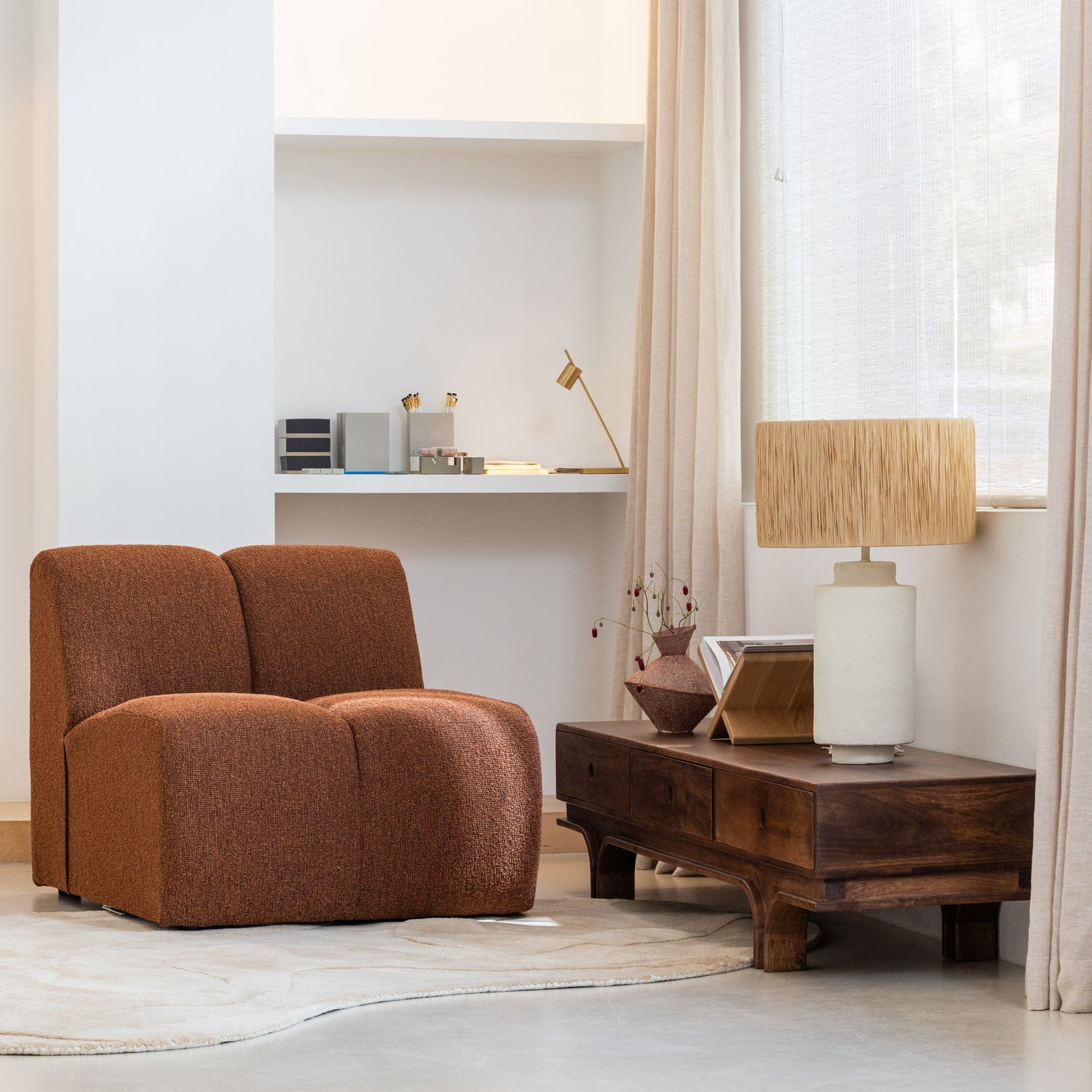 Sofa modułowa MOJO - element 1-osobowy brązowy bouclé