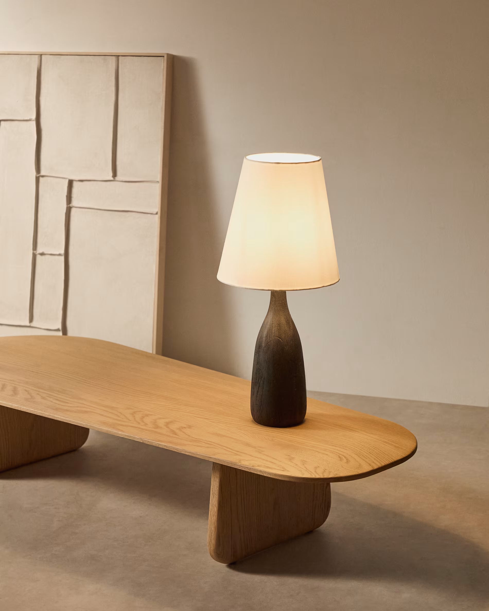 Lampa stołowa LUVIA kremowy klosz z czarną podstawą