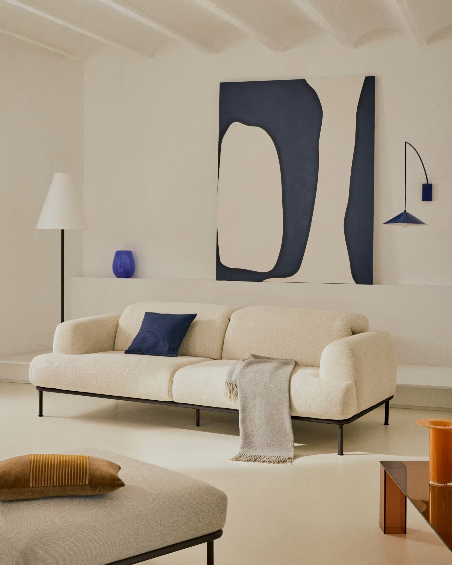 AURUM 3-Sitzer-Sofa Ecru Chenille mit dunkelgrauem Untergestell