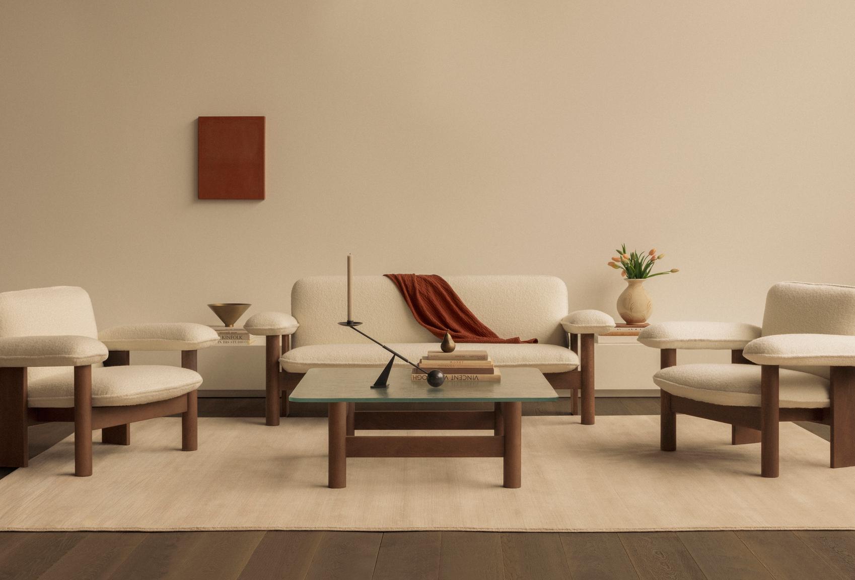 BRASILIA coffee table with glass top and oak base
