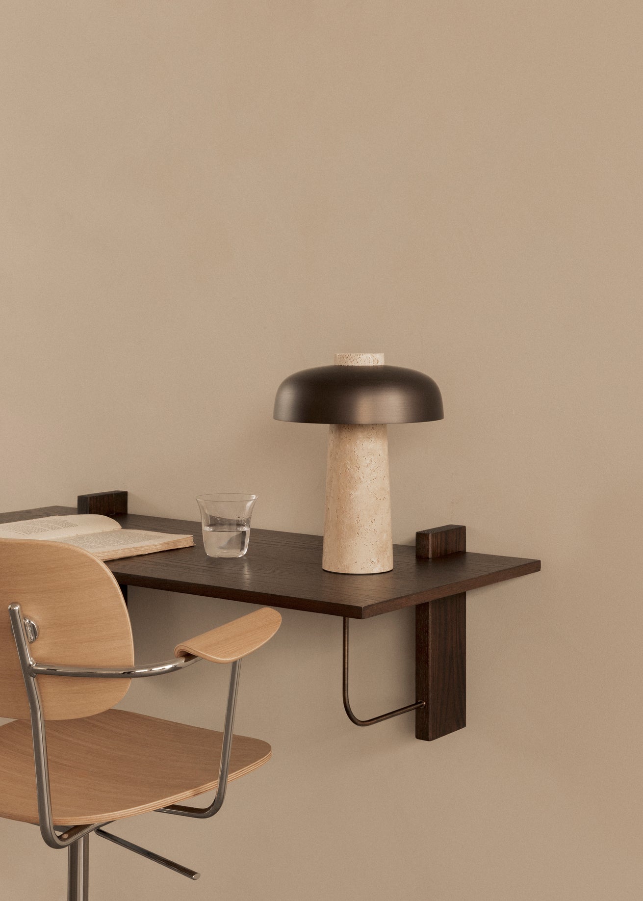 Lampa stołowa REVERSE brązowy klosz z kamienną podstawą