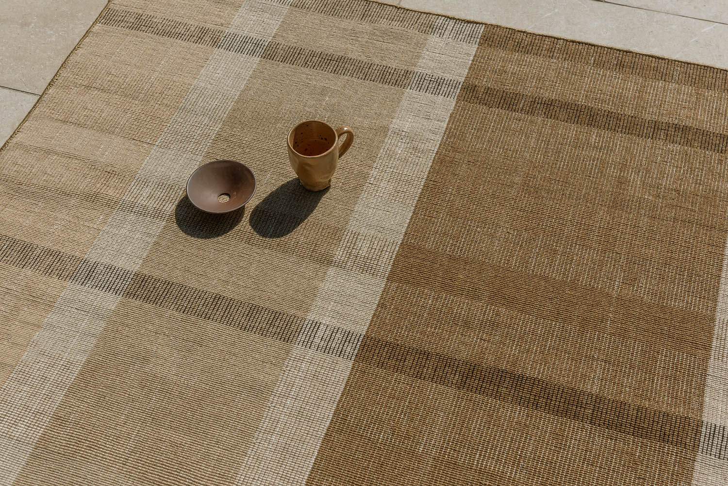 Dywan zewnętrzny ZONA BLOCK STRIPE & CHECK brązowo-beżowy